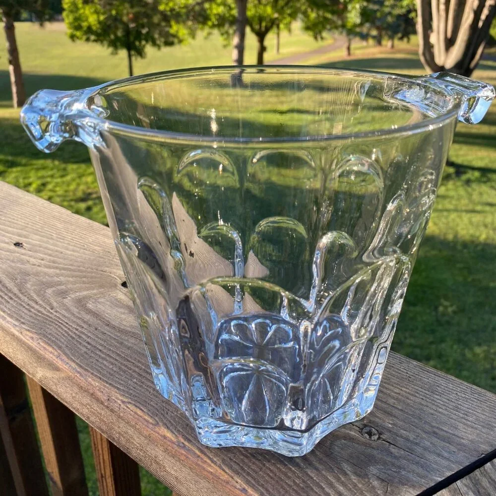 JAVIT CAMEO CRYSTAL ICE BUCKET Clear 64oz 2Qt 1982 #J258 Vintage USA
